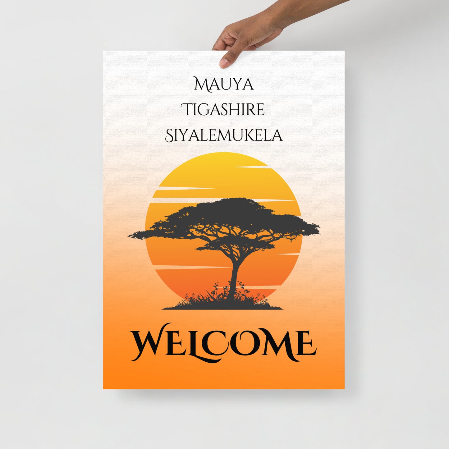 Zimbabwean Welcome Wall Poster - Orange background (multilingual) (70 x 100 cm)